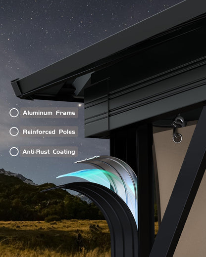 12x12FT Hardtop Gazebo, Heavy-Duty Aluminum Frame Canopy with Galvanized Steel Double Roof, Outdoor Pergola with Mosquito Netting & Waterproof Curtains for Patio, Backyard, Deck & Lawn