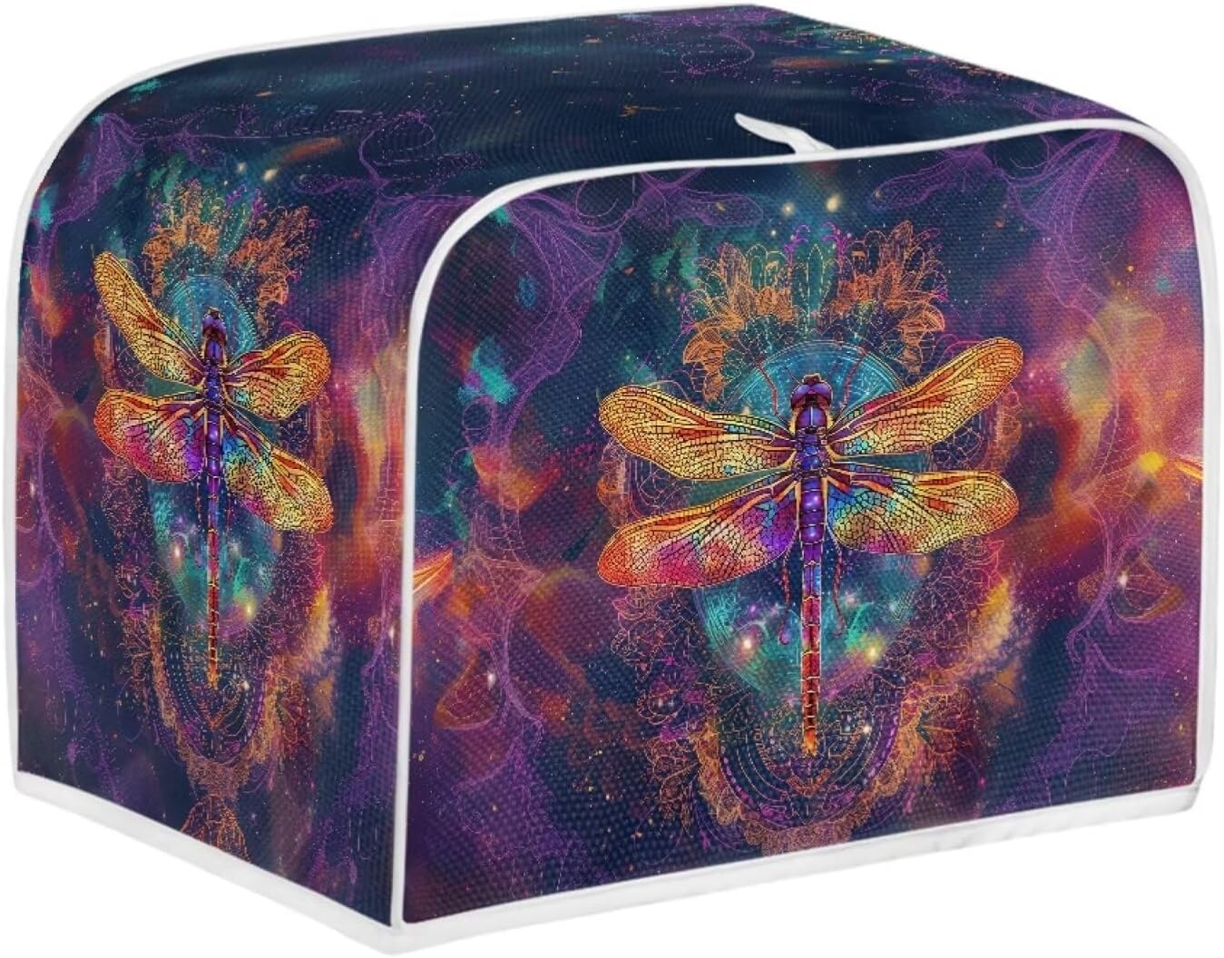 Gold Dragonfly Boho Purple Galaxy Print Toaster Oven Cover, Small Appliance Dust Cover Organizer