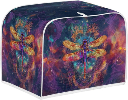 Gold Dragonfly Boho Purple Galaxy Print Toaster Oven Cover, Small Appliance Dust Cover Organizer