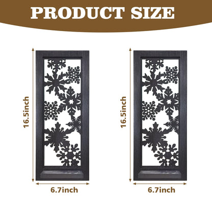 ZEXUIRU 2 Set Rustic Candle Sconces Living Room Bedroom Entryway Wood Mirrored, Farmhouse, Carved Frame Wall-Mount Wooden Candle Holders Wall Decor Hanging Handmade Holder - Black