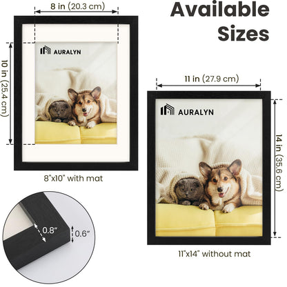 AURALYN Wall Frames 11x14 Picture Frame Set of 3 – Fits 8x10 with Mat or 11x14 Without Mat – Wood Grain, Easy to Hang, Finger-Friendly, Includes Hanging Kit (Black Frames, 3 Pack)