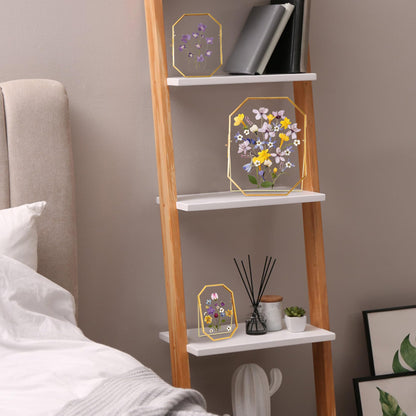 REDHUGO Glass Pressed Flower Frame Handmade, Metal Floating Picture Frame, Double Glass for Tabletop Display, Unique Brass Octagon, Gold, 5x7 Inches (Frame Only)