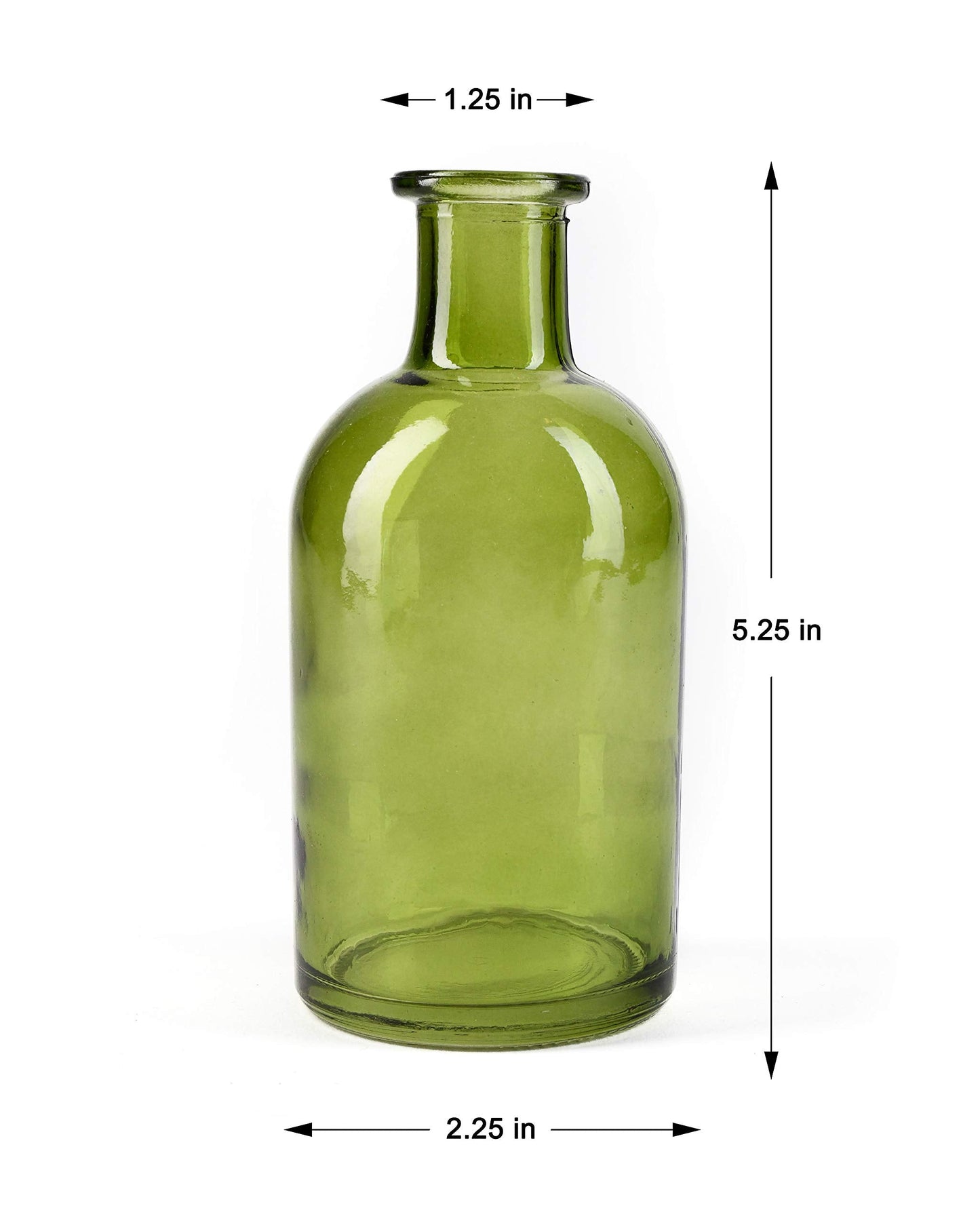 Serene Spaces Living Bud Vases, Apothecary Jars, Decorative Glass Bottles, Centerpiece for Wedding Reception, Mini Flower Vases, Small Medicine Bottles for Home Decor (Dark Green, Set of 6)