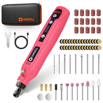 HARDELL Mini Cordless Rotary Tool, 5-Speed 3.7V Rechargeable Rotary Tool Kit with 69 Accessories, USB Charging Multi-Purpose DIY Tool for Sanding, Polishing, Drilling, Engraving(Pink 69pcs)