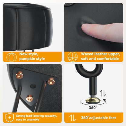 12.6" 12.6" 17.32" UHBD036B YMYNY Vanity Stool, Pumpkin Style Faux Leather Pouf, Modern Multifunctional Make-up Stool