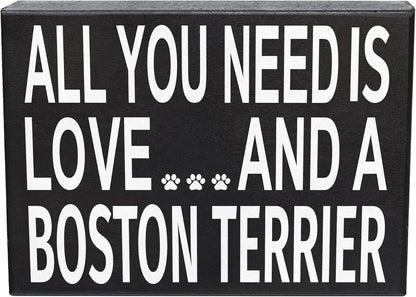 JennyGems Gift for Boston Terrier Lovers, All You Need Is Love Wooden Sign, 8x6x1.5 Inches, Dog Lover Decor