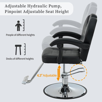 Merax Classic Reclining Barber Salon Chair for Hair Stylist with Heavy Duty Hydraulic Pump, 360° Rotation, Tattoo Chairs Shampoo Beauty Salon Equipment, Black