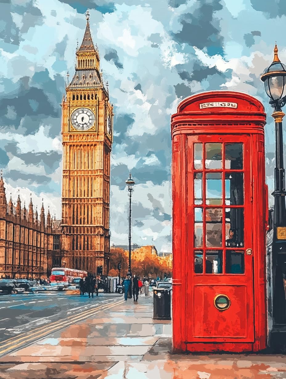 5D London Street View Diamond Art 12x16 Inch Full Drill Diamond Painting Kits for Adults & Beginners - DIY Art Crafts for Relaxation and Home Wall Decor 1 2