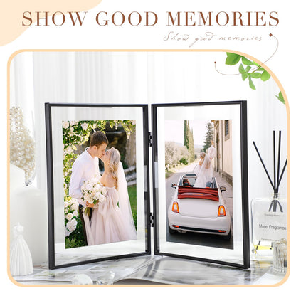 Sintuff 8" x 10'' Brass Double Picture Frame Clear Double Folding Hinged Frame Acrylic Memorial Photos Displayed Stand for Desktop Artwork Plants Specimen Graduation Christmas Gifts(Black)