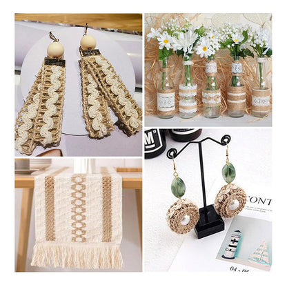PH PandaHall 4 Rolls Natural Burlap Ribbons Jute Lace Ribbons Thin Crafts Fabric Ribbons Rustic Twine String for Gift Wrapping Wedding Christmas Party Home Decoration, 43.76 Yards