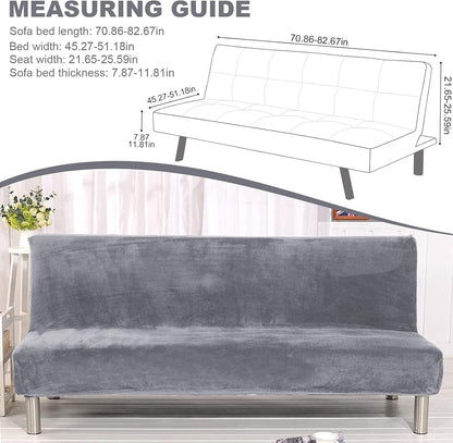 ele ELEOPTION Armless Sofa Slipcover, Stretch Velvet Futon Cover Protector, Modern Simple Folding Couch Cover