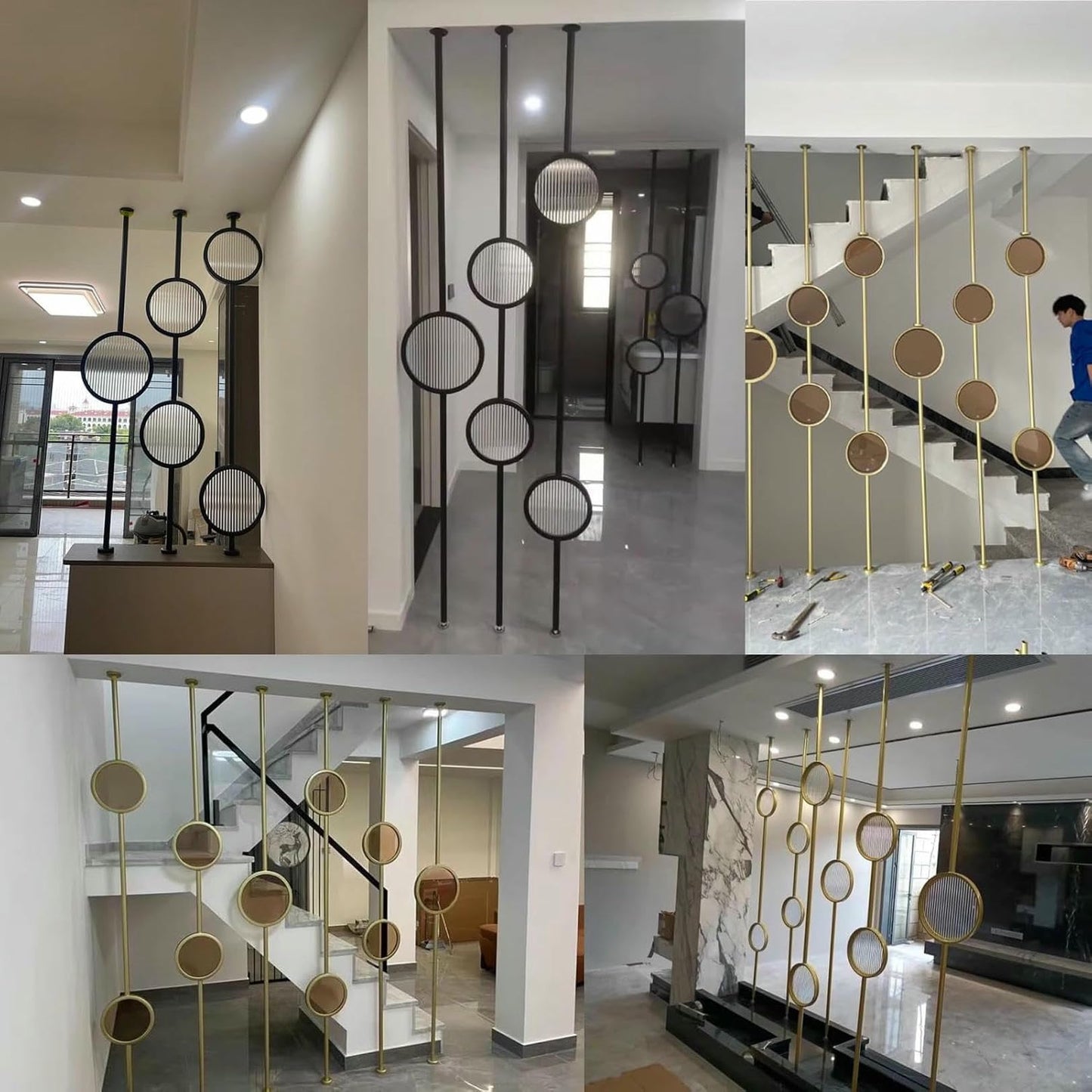 HCZKIUJ Metal Wall Partition Post Room Divider, Modern Partition Column Slats for Home Office Entryway, Portable Tile to Floor Privacy Screen Dividers (Style B Gold)
