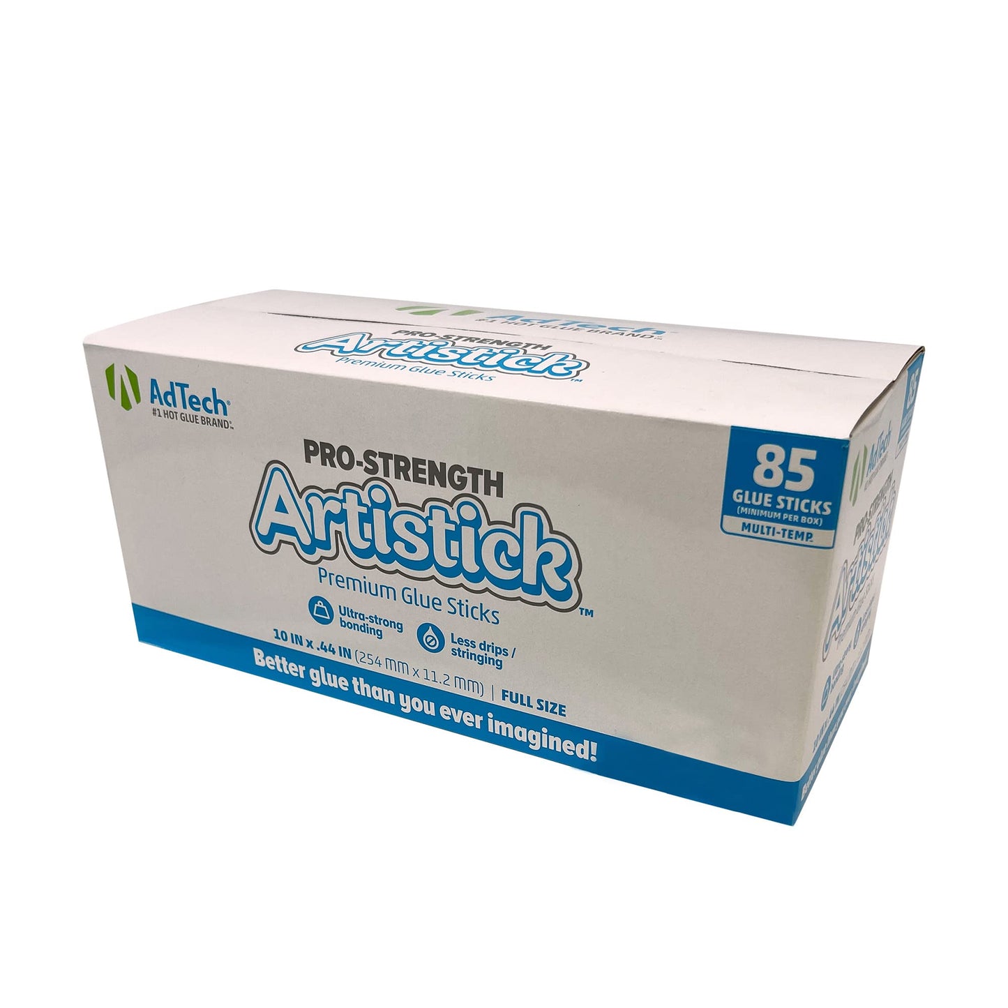 Adtech Hot Glue Sticks, White & Clear, 85 Full Size (10" x 0.44") & 550 Mini Size (4" x 0.28"), Crystal Clear, Multi-Temp, Versatile Material Bonding, Craft, Art, School, Repair, Woodworking