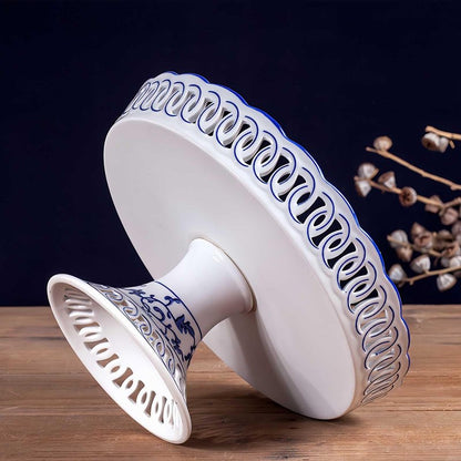 YYMayLsh Decorative Porcelain Fruit Bowl with Pedestal, Blue and White Floral Pattern, 11x5.7 inches