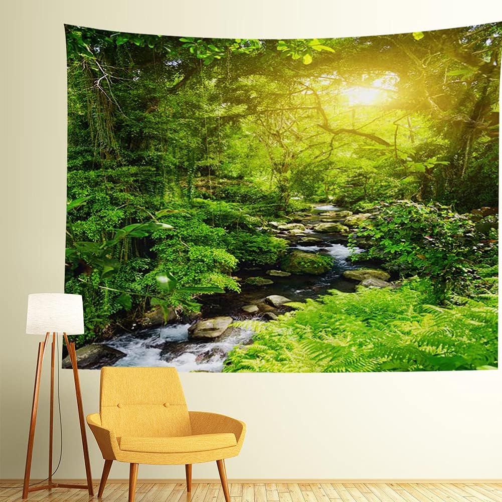 Llamazing Forest Creek Landscape Tapestry, Home Decor for Living Room and Bedroom, Magic Curtain (90.5''L x 70.8''W)