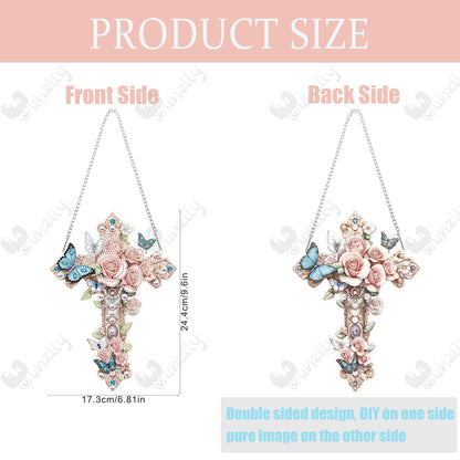 Yunzlly DIY Hanging Diamond Art Pendant Kit, Special Crystal Double Sided Diamonds Painting Ornament Kit for Adults, Acrylic Gem Painting Board for Window&Door&Wall (Cross)