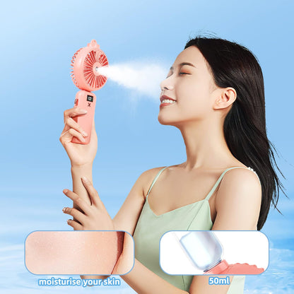 Handheld Fan Portable Misting Fan, Rechargeable Personal Mister with 5 Speeds, 3000mAh Battery, Pink