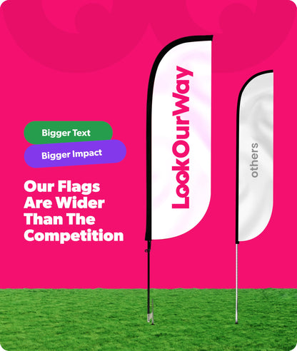 LookOurWay Feather Flag Pole Kit 3-Pack Bundle - 7ft Tall Grand Opening Advertising Banners with Poles and Ground Spikes - Now Open Red, Welcome Blue/Red, Now Hiring