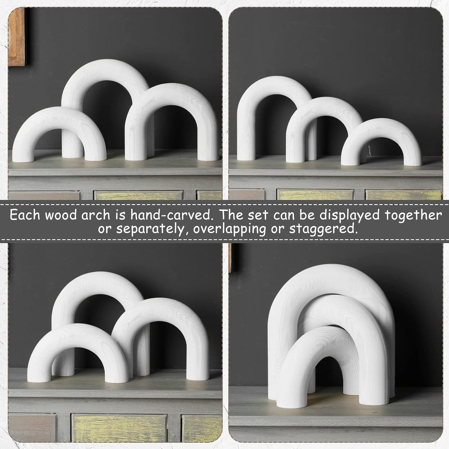 3 Qunclay Pcs Wood Arch Decorative Shelf Objects Modern Book Shelves Decor Aesthetic Wooden Boho Table Decorations