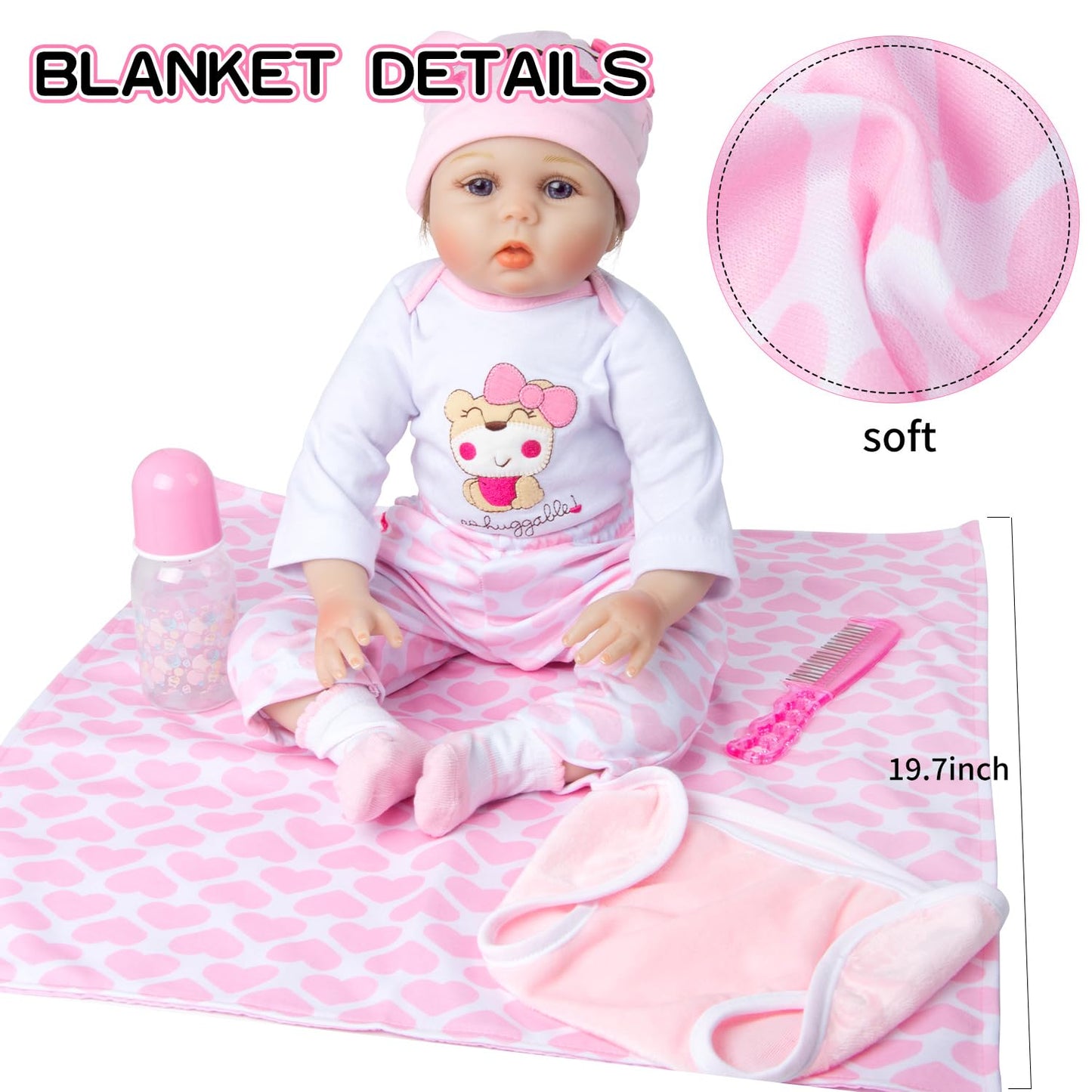 9 PCS Reborn Baby Doll Clothes Set with Pink Bassinet Accessories for 18-22 Inch Reborn Dolls,Newborn Baby Doll Clothes & Blanket