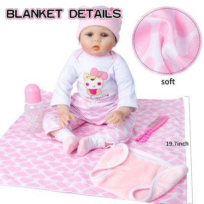 9 PCS Reborn Baby Doll Clothes Set with Pink Bassinet Accessories for 18-22 Inch Reborn Dolls,Newborn Baby Doll Clothes & Blanket