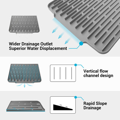 Foldable Silicone Dish Drying Mat for Kitchen Counter & Sink - Quick Dry, Space Saving, Non-Slip Pad for Small Apartments & Coffee Bar Dark Grey