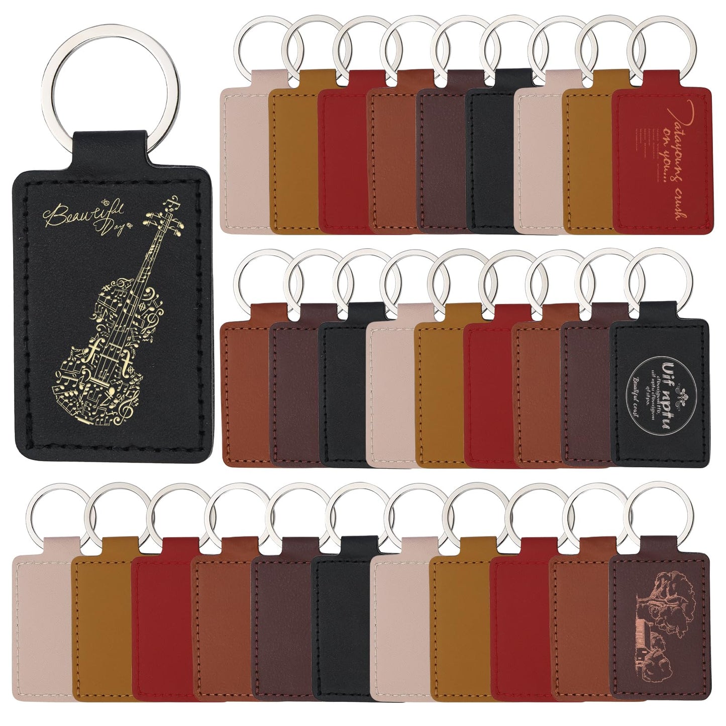 Tikjiua 30 Pcs Leather Key Fob Kit, Rectangular Leather Keychain Blanks with Keychain Rings, PU Laser Engraving Key Chain, Stamping Diy Crafts for Leather Working