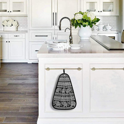 visesunny Bohemian Style Elephant Black Kitchen Dish Towel with Hanging Loop Absorbent Hand Towel for Bathroom Cleaning