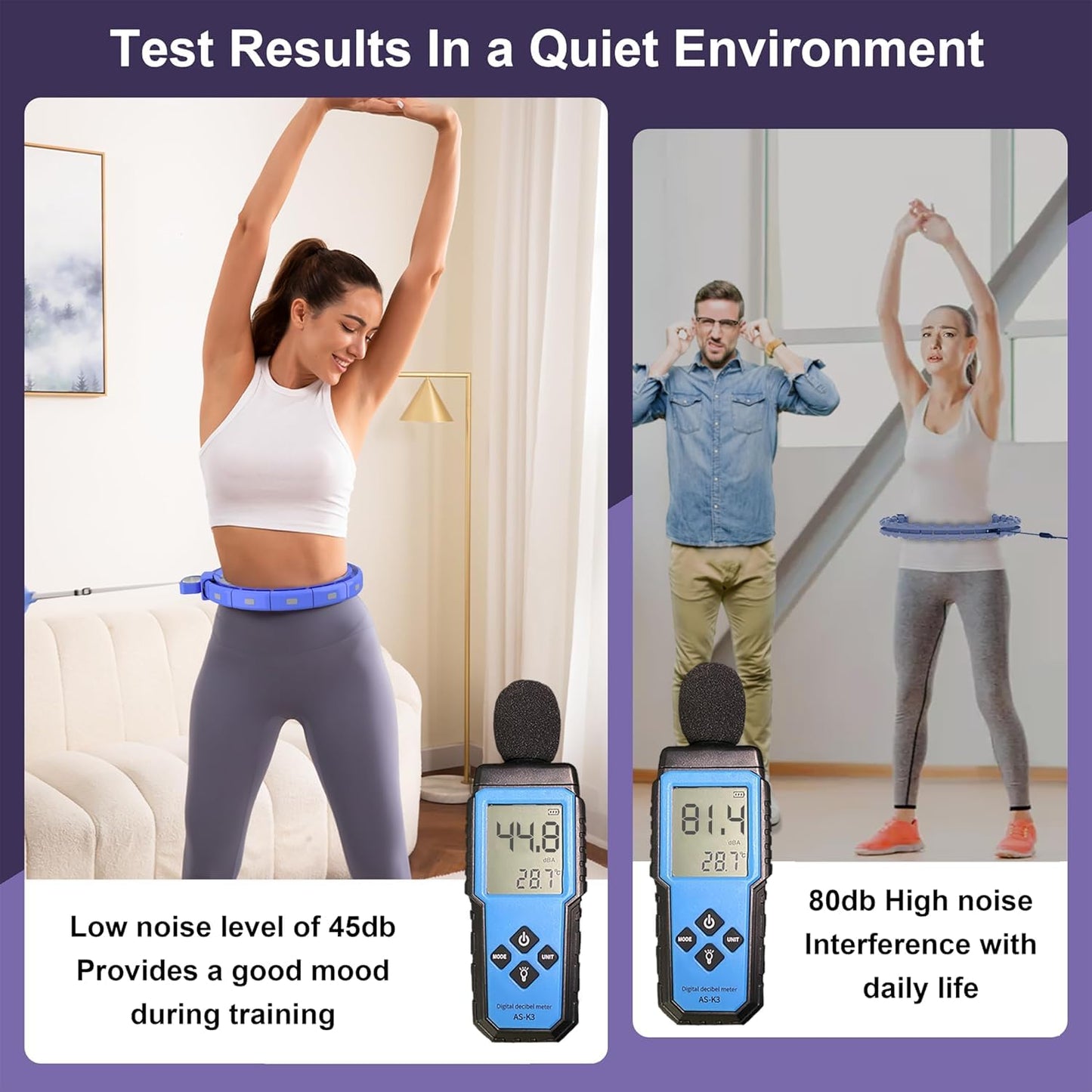 Weighted Workout Hoop for Adult Weight Loss - 50" Plus Size Silent Smart Waist Fitness Circle with Ball - Abs Exercise Equipment for Home… (Purple 3)
