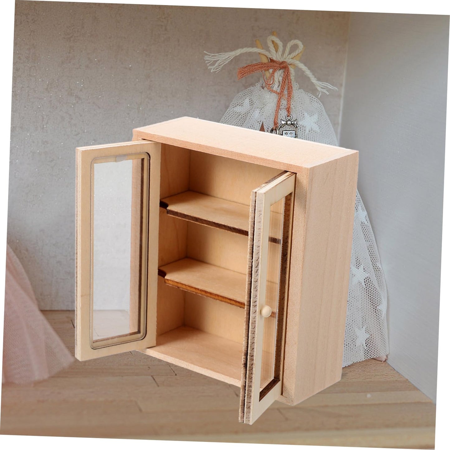 Toyvian Miniature Wooden Storage Cabinet, 3pcs 1:12 Scale Dollhouse Unfinished Wood Display Shelf Model Tiny Furniture Accessories for Doll House Bedroom Living Room Decor