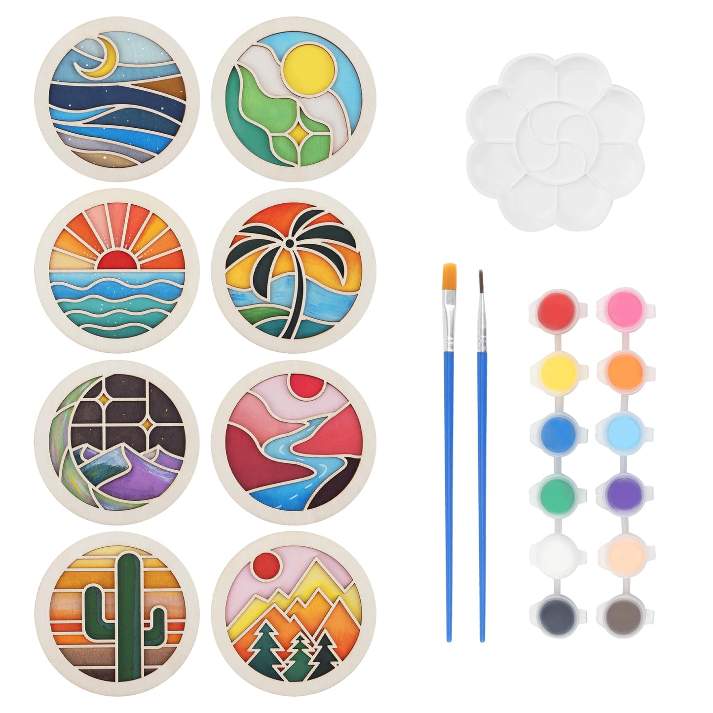 Temlum Wooden Coasters Painting Kit, Paint You Own Coaster Wooden Painting Craft Kit for Adults and Beginners Art Craft Supplies (Landscape)
