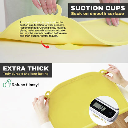 Large Silicone Suction Table Mat, 17" x 12" Thick Placemat with Edge-Bumper, Raised Edge Leakproof, Non-Slip for Kids Toddler Baby Essentials Dinning, Restaurant Eating, Plates, Art, Craft & Painting