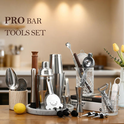 ETENS 33-Piece Professional Bartender Kit with Weighted Boston Shaker – High End Mixology Set for Home Bar – Stainless Steel Barware Tool Set Unbreakable Citrus Squeezer, Ice Scoop & Mixing Glass