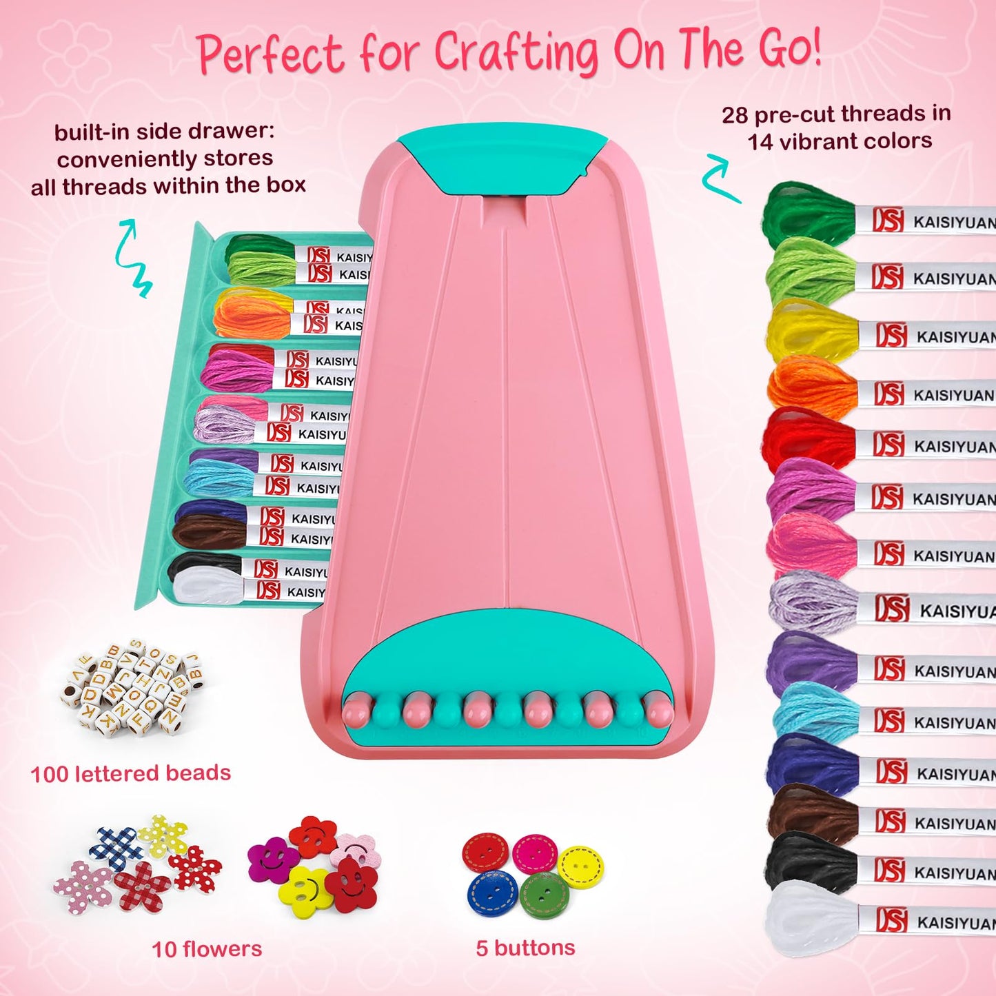 CEUCAL Bracelet Making Kit for Girls - Friendship Bracelet Kit - Birthday Gifts for Ages 6 7 8 9 10 11 12 Year, Arts and Crafts for Kids Ages 8-12 Teen String Bracelets Maker Pink