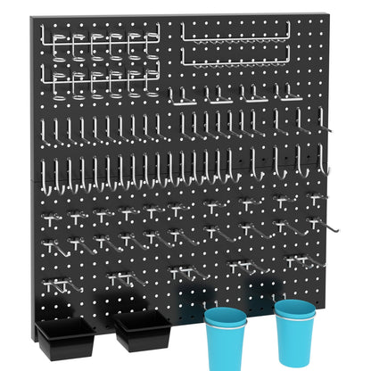 HUZJIEHUI 157 PCS Extra Thick Pegboard Hook Set, Metal Pegboard Accessory Organizer with Storage Bins and Peg Locks, Fits 1/4 Inch Pegboard Only, Ideal for Tools, Garage and Workshop Storage(Silver)