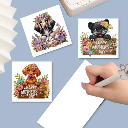 MaiYiYi 6 Pack DIY Happy Mother's Day Diamond Art Cards Rose Girl Diamond Painting Greeting Cards Dog Diamond Art Cards with Envelopes for Mother Grandma Friends Family
