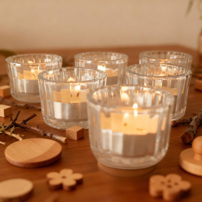 Round Clear Votive Candle Holders Set of 12, Purple Wedding Centerpiece Table Decorations, Mercury Glass Tealight Candle Holder for Bridal Shower, Baby Shower & Home Decor (Clear)