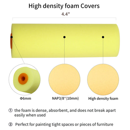 VOOMEY High Density Foam Paint Roller,Paint Roller Covers 6 inch,Small Paint Roller, Sponge Rollers for Painting House,Walls,Ceilings, Doors,Furniture(10 pack)