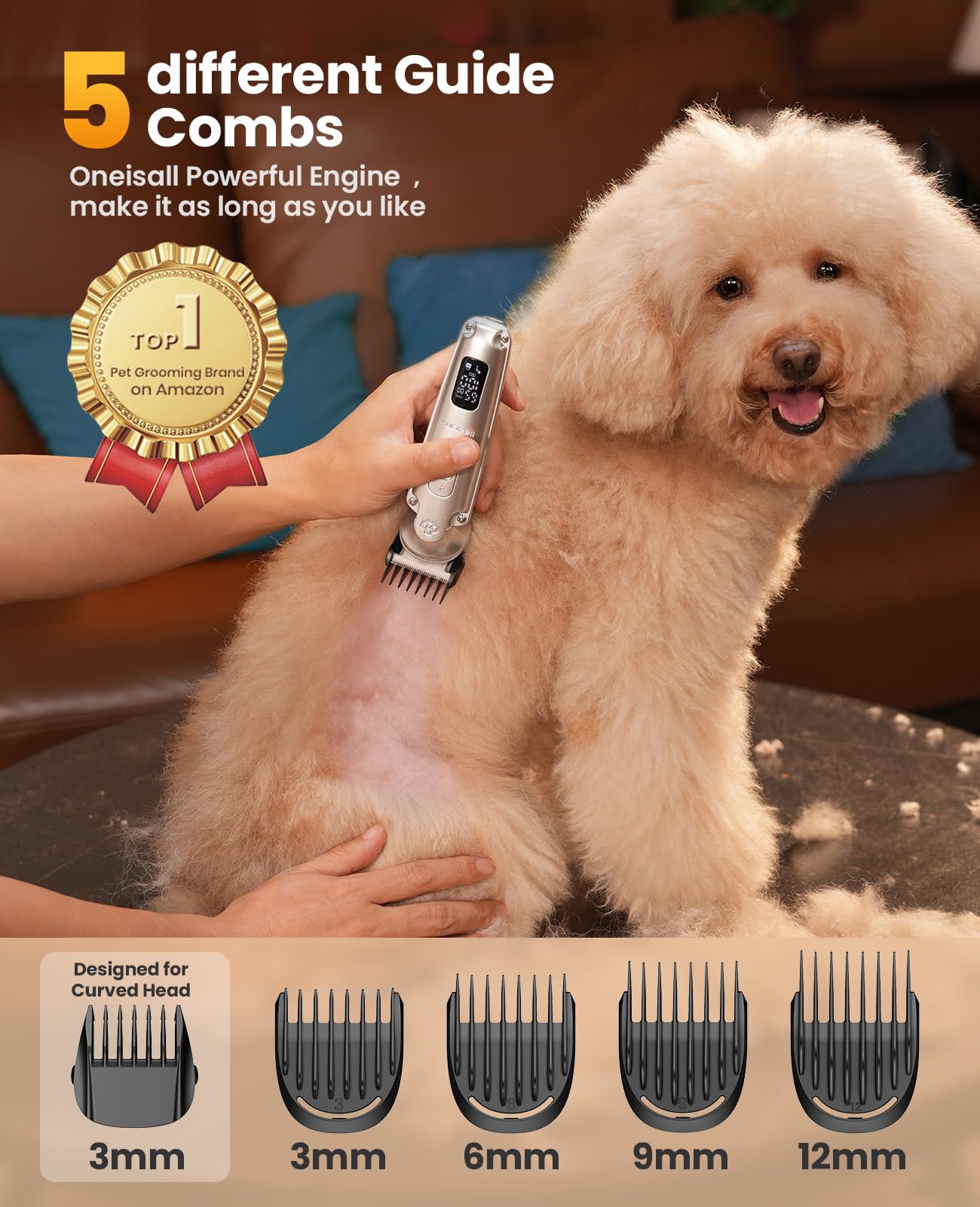 oneisall Small Dog Clippers and Paw Trimmer with Low Noise, 4 - in - 1 Cordless Dog Grooming Kit with 3 - Level Speed Clippers (7000 RPM) for Grooming Thick Hair, Waterproof Shaver for Dogs and Cats
