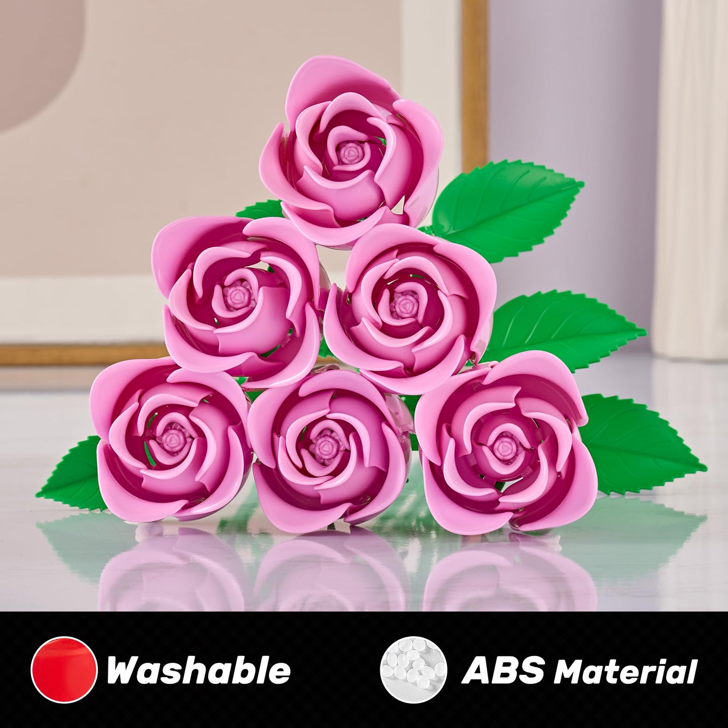 EWED Rose Flower Bouquet Building Set: Artificial Flowers Botanical Collection Blocks Kit for Women Girls Wife Adults Home Decor Thanksgiving Christmas Mother's Day Valentine's Gifts 6-Pack
