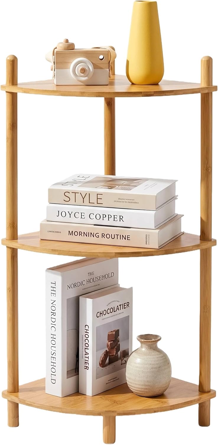 3-Tier (1, 3-Tier) Expandable Bamboo Corner Shelf Stand,Corner Bookshelf, Display Storage Shelves with Open Shelves