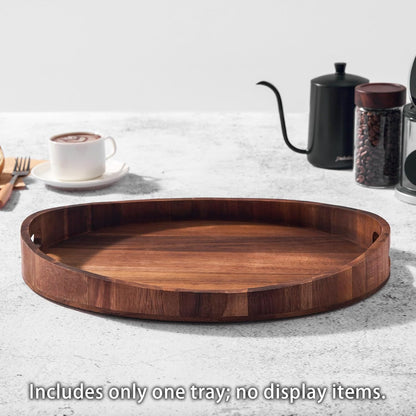 SARUFO Counter, Acacia Wood Round Ottoman Tray Decorative Serving Tray with Handles for Coffee Table, Breakfast in Bed