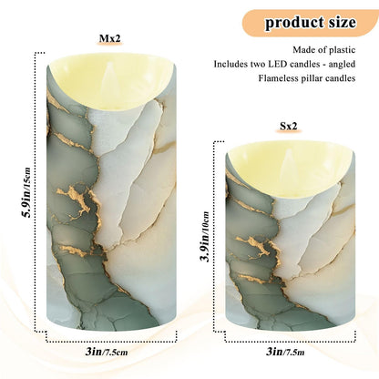 famyily Waterproof Outdoor LED Candles with Timer 2/4/6/8H Reusable Battery Operated Fake Candles for New Year’s Eve Party 5.9x3in - Marble Sage Green White