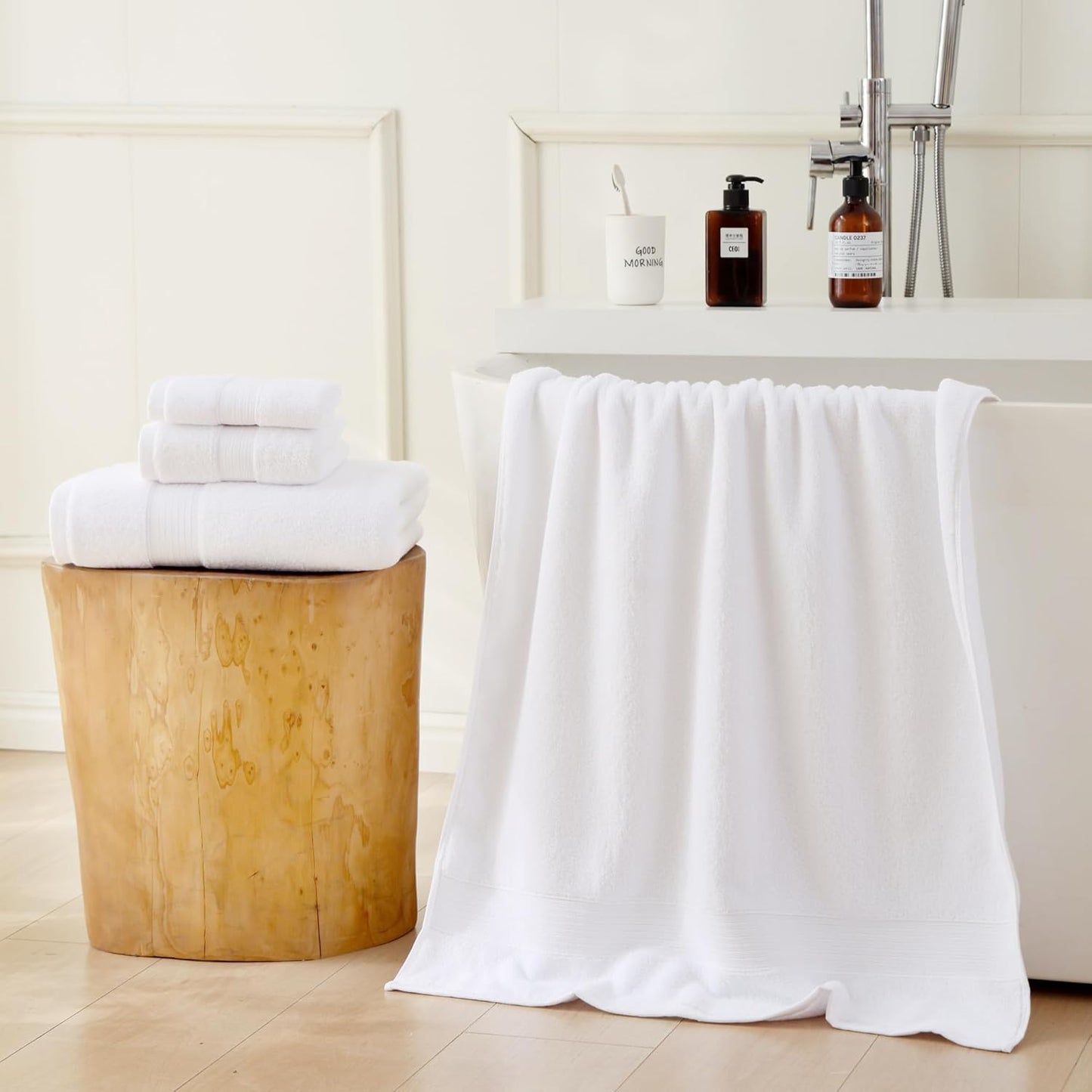 27x55 Set 100 650GSM (White,Pack 6) Bath Towels Percent Cotton Luxury Super Soft Absorbent Bathroom Towels