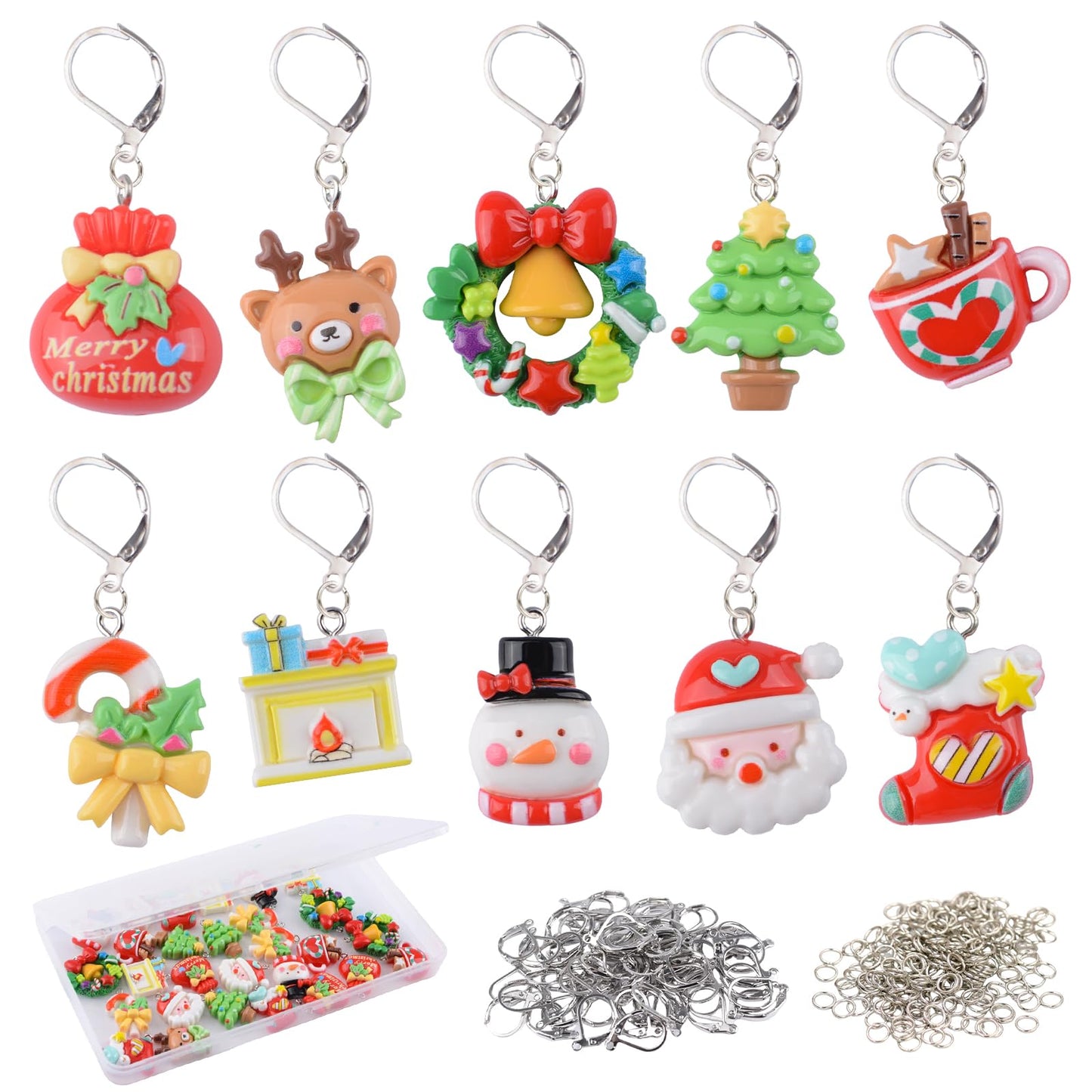 URROMA 30Pcs Stitch Markers, Christmas Charms for Jewelry Making DIY Craft, Crochet Markers for Knitting Weaving Sewing Quilting, Ornament for Zipper Pull