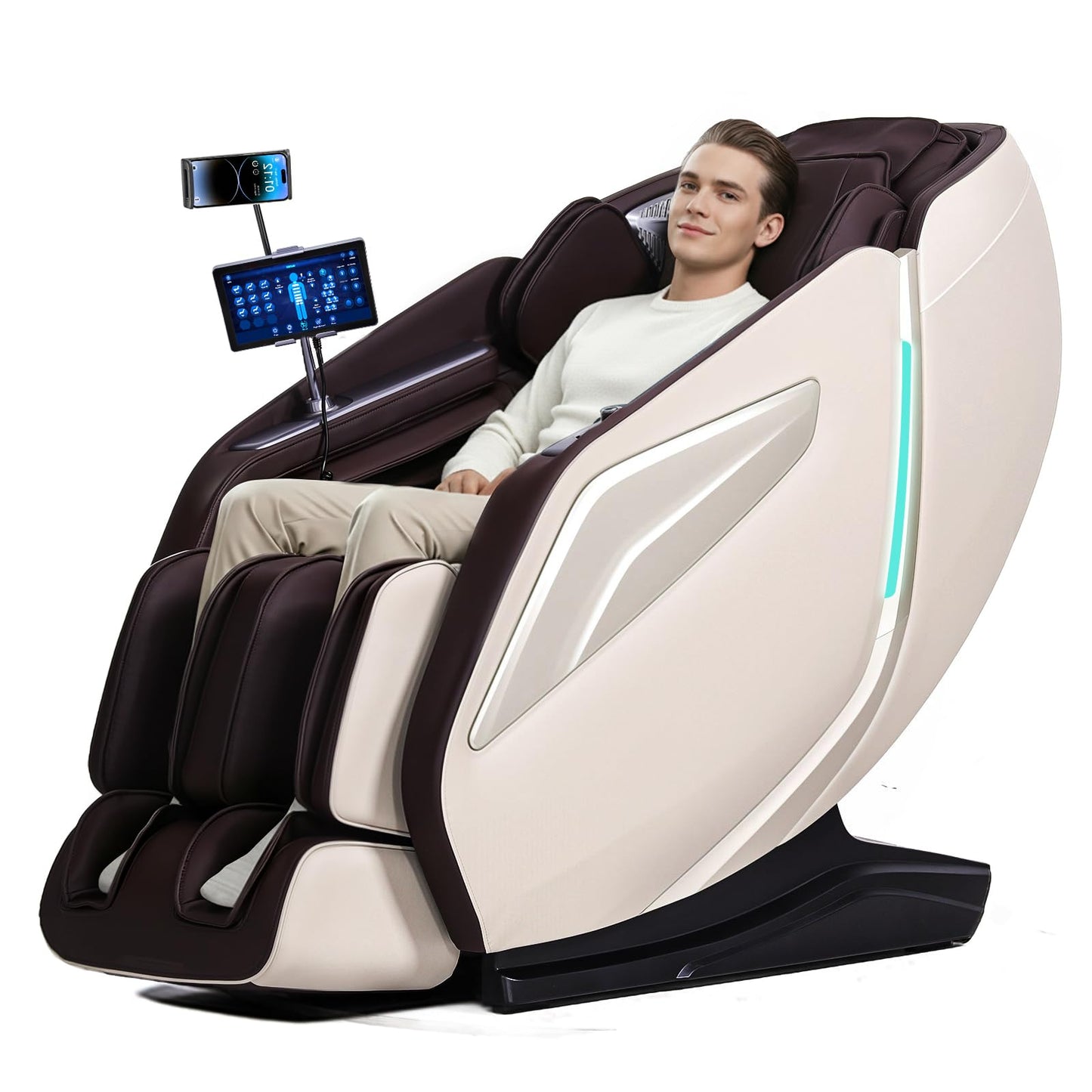HealthRelife 4D Massage Chair Full Body Zero Gravity Recliner - 55“ SL-Track,15 Auto Modes,11 Massage Technique,40 Airbags Massage,with Yoga Stretch,APP Control,Shiatsu Foot Massage(Coffee)