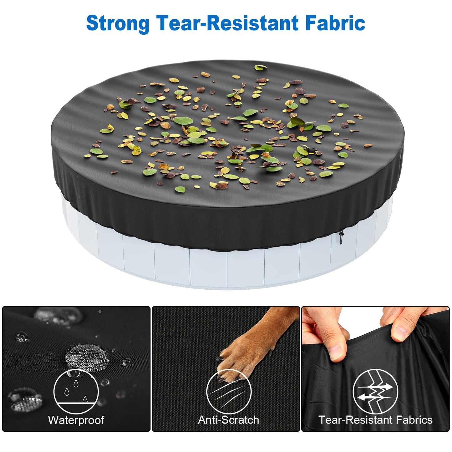 63" Foldable Dog Pool Cover, Round Swimming Pool Cover for Pets Kids Bath Tub, Inflatable Pool,Anti-UV Dustproof Waterproof Pool Safety Cover，Outdoor Inflatable Paddling Cover