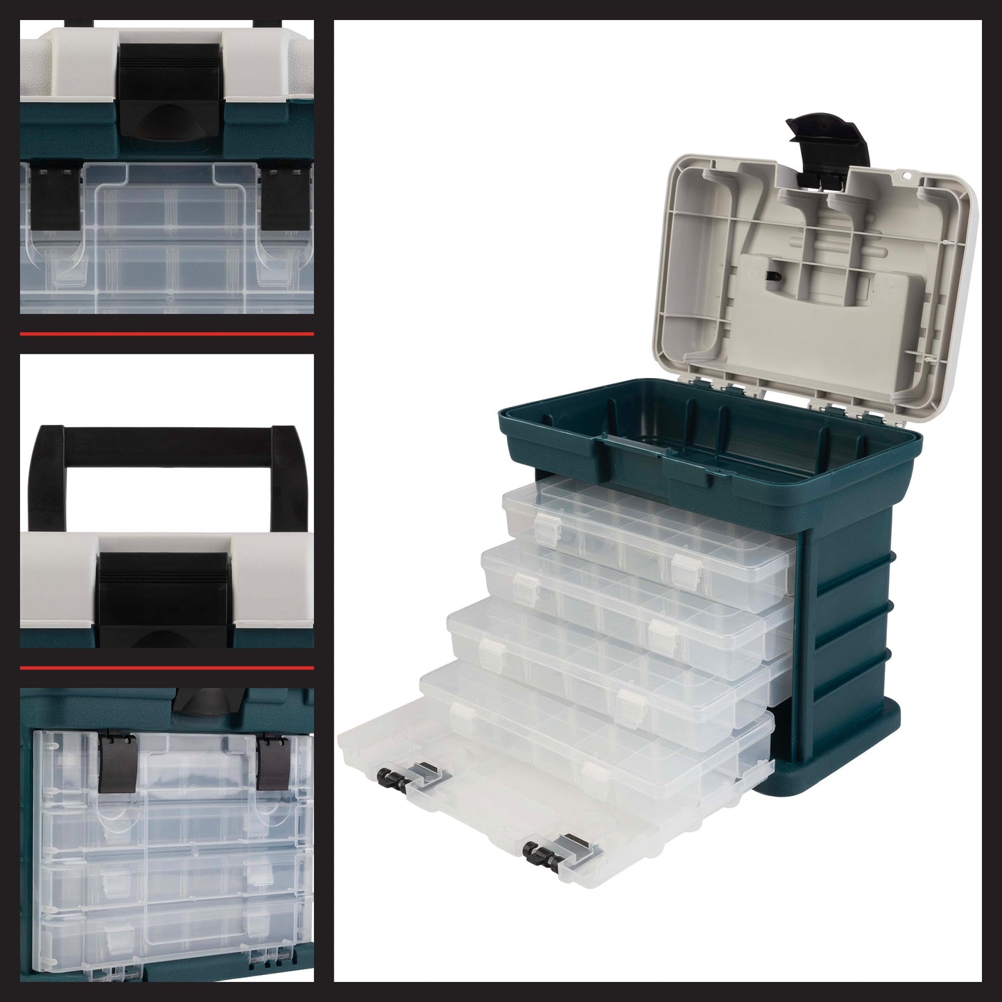 Portable Tool Box - Small Parts Organizer with Drawers and Customizable Compartments for Hardware, Fishing Tackle, Beads, or Crafts by Stalwart (Gray)