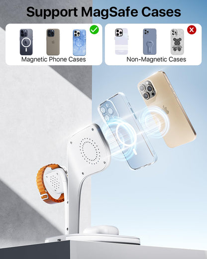 EXW for Magsafe Charger Stand,Charging Station for Multiple Devices,Wireless Charger for iPhone 17 Air 16 15 14 13 12 Series,Apple Watch Series 1-10/Ultra,AirPods Pro with LED and Adapter (White)