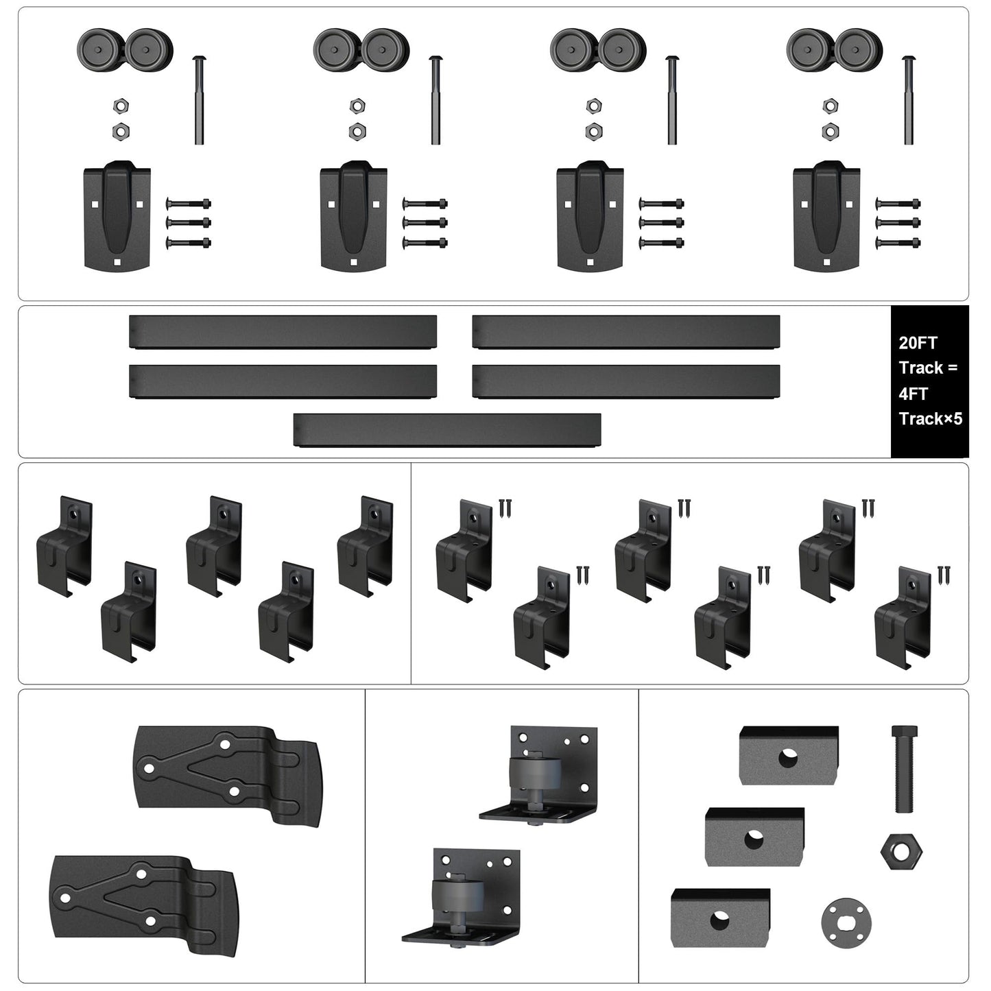 HARDJULAN 20FT Heavy Duty Box Rail Exterior Sliding Barn Door Hardware Kit, 450 lbs Capacity, Black Powder Coated Finish,Kit for Outdoor,Fit MAX 2 X Door Width 120in